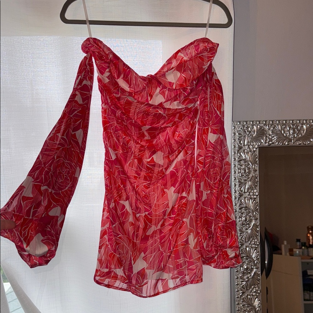 Strapless Red Floral Off-Shoulder Dress